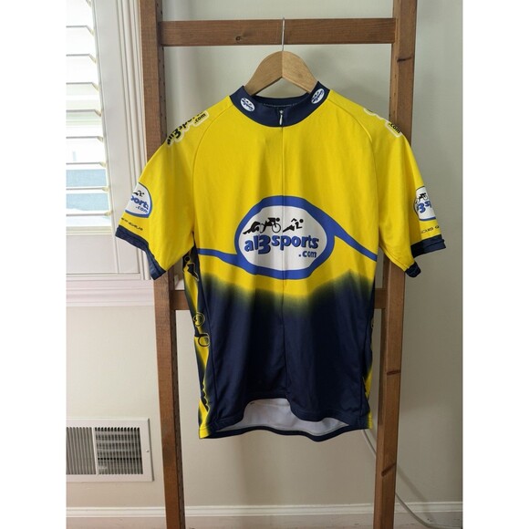 Garneau Cycling Jersey XL Yellow All3Sports Short Sleeve Full Zip Back Pockets - Picture 2 of 4